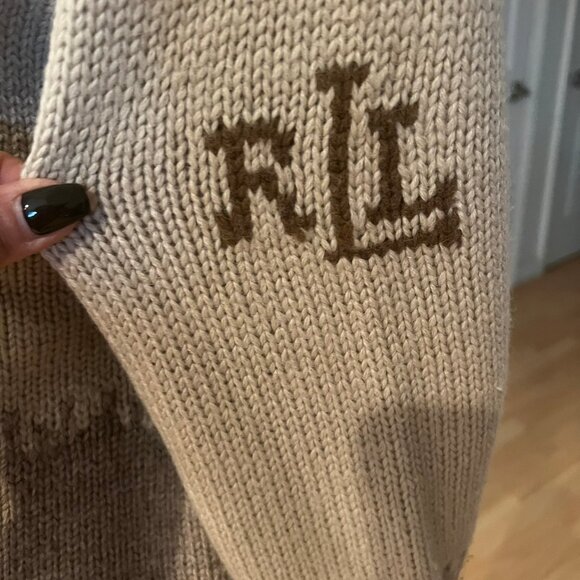 LAUREN BY RALPH LAUREN HAND KNIT HUNTING CARDIGAN ZIP SWEATER SZ L LARGE - Picture 3 of 6